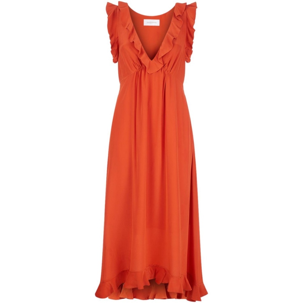 ZIMMERMAN Flutter Silk Midi Dress In Red (Size 6) - TAGS ON (never worn)